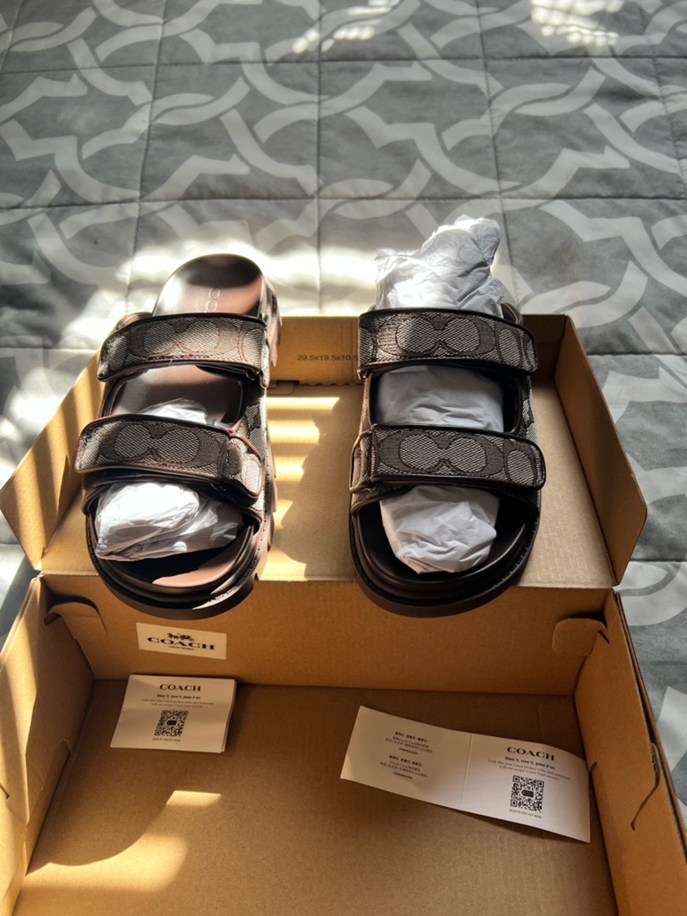 Coach Brown Signature Monogram Double-Strap Sandals